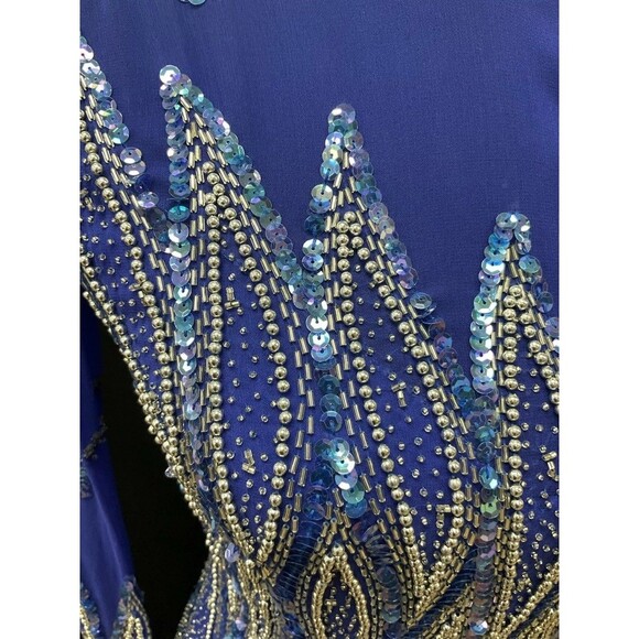 Vintage Jacquline Electric Blue Swing Dress w/Heavy Beaded Bodice 100% Silk SZ 8 - Picture 14 of 14
